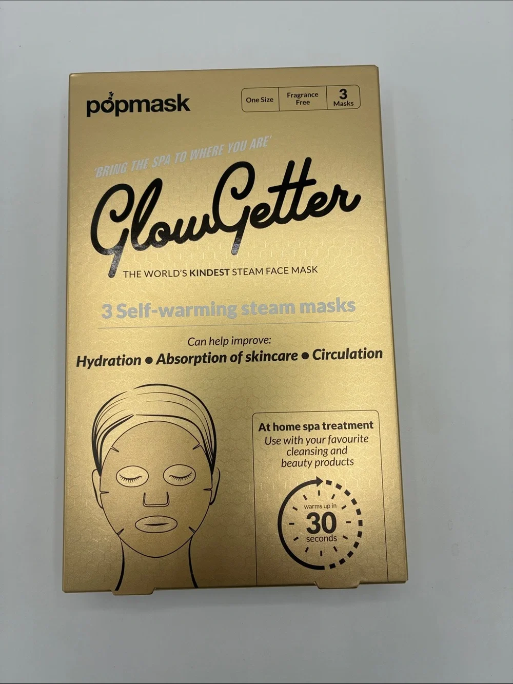 GlowGetter Self-Warming Steam Face Masks — Gold (3 Pack)